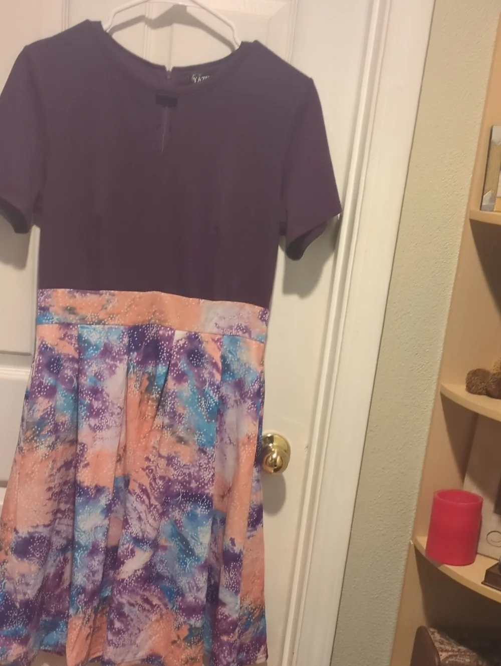 Purple Top with Peach & Multicolor Print Skirt Dress